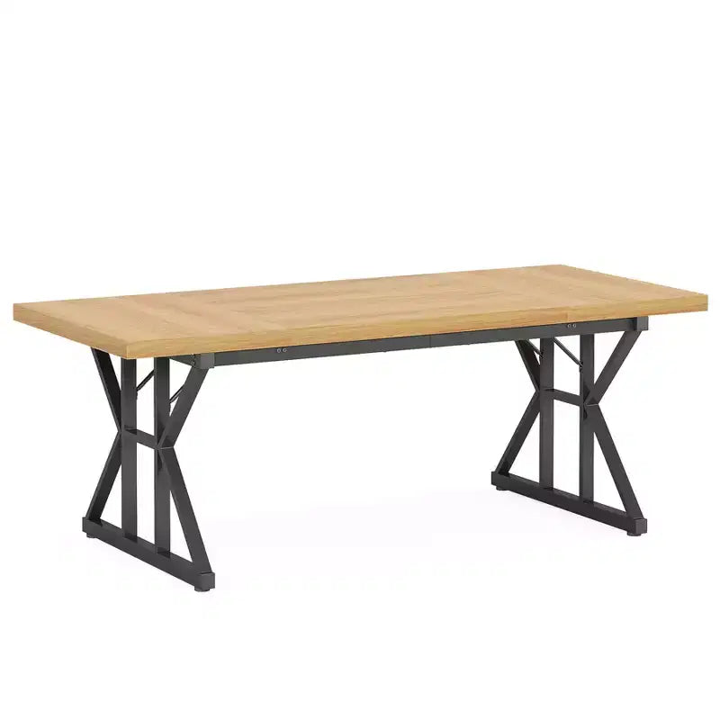 Lantine 70.8-inch Farmhouse Dining Table for 6 People, Rectangular Wood Kitchen Table with Heavy Duty Metal Legs for Dining Room