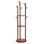 Porte-manteau sur pied en bois Costway avec patères rotatives à 360° et 3 étagères de rangement
