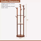 Porte-manteau sur pied en bois Costway avec patères rotatives à 360° et 3 étagères de rangement