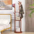 Porte-manteau sur pied en bois Costway avec patères rotatives à 360° et 3 étagères de rangement