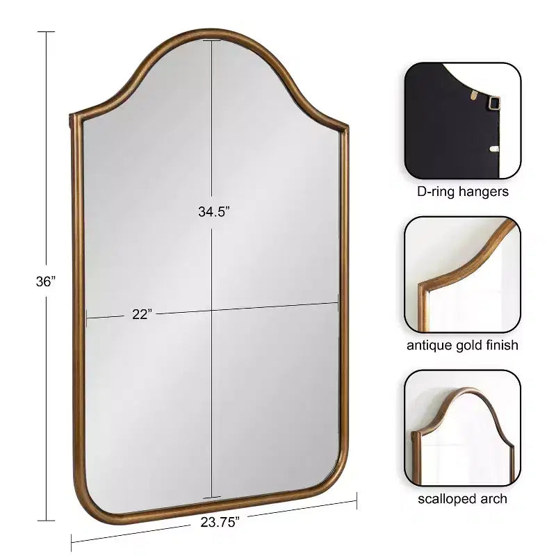 Miroir mural arqué encadré Fellows de 24 x 36 po par Kate & Laurel All Things Decor