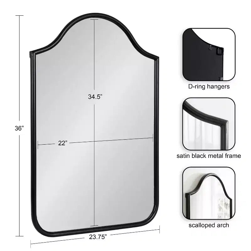 Miroir mural arqué encadré Fellows de 24 x 36 po par Kate & Laurel All Things Decor
