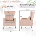 Fauteuil Costway en velours à oreilles avec oreiller lombaire et pieds en métal doré Gris/Rose/Turquoise/Blanc