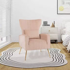 Fauteuil Costway en velours à oreilles avec oreiller lombaire et pieds en métal doré Gris/Rose/Turquoise/Blanc