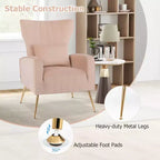 Fauteuil Costway en velours à oreilles avec oreiller lombaire et pieds en métal doré Gris/Rose/Turquoise/Blanc