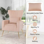 Fauteuil Costway en velours à oreilles avec oreiller lombaire et pieds en métal doré Gris/Rose/Turquoise/Blanc