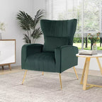 Fauteuil Costway en velours à oreilles avec oreiller lombaire et pieds en métal doré Gris/Rose/Turquoise/Blanc