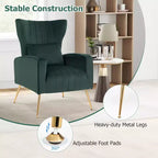 Fauteuil Costway en velours à oreilles avec oreiller lombaire et pieds en métal doré Gris/Rose/Turquoise/Blanc