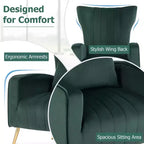 Fauteuil Costway en velours à oreilles avec oreiller lombaire et pieds en métal doré Gris/Rose/Turquoise/Blanc