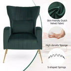 Fauteuil Costway en velours à oreilles avec oreiller lombaire et pieds en métal doré Gris/Rose/Turquoise/Blanc