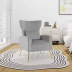 Fauteuil Costway en velours à oreilles avec oreiller lombaire et pieds en métal doré Gris/Rose/Turquoise/Blanc