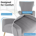 Fauteuil Costway en velours à oreilles avec oreiller lombaire et pieds en métal doré Gris/Rose/Turquoise/Blanc