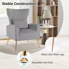 Fauteuil Costway en velours à oreilles avec oreiller lombaire et pieds en métal doré Gris/Rose/Turquoise/Blanc