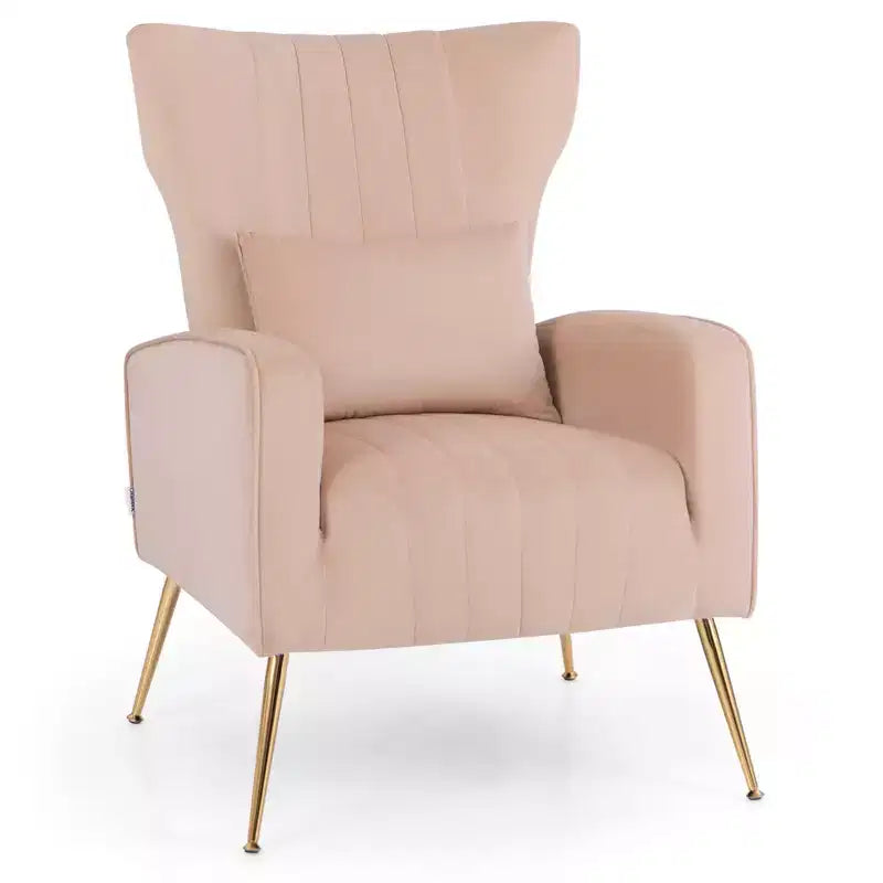 Fauteuil Costway en velours à oreilles avec oreiller lombaire et pieds en métal doré Gris/Rose/Turquoise/Blanc