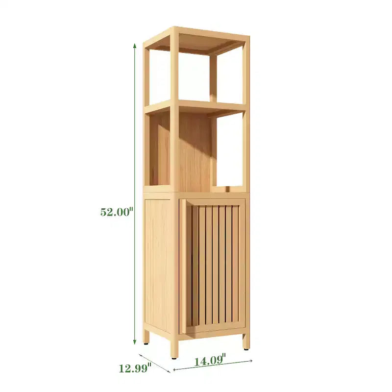 Meuble de rangement haut en bambou de 52 po avec 2 étagères ouvertes et 1 porte pour salle de bain, Naturel 4A - ModernLuxe