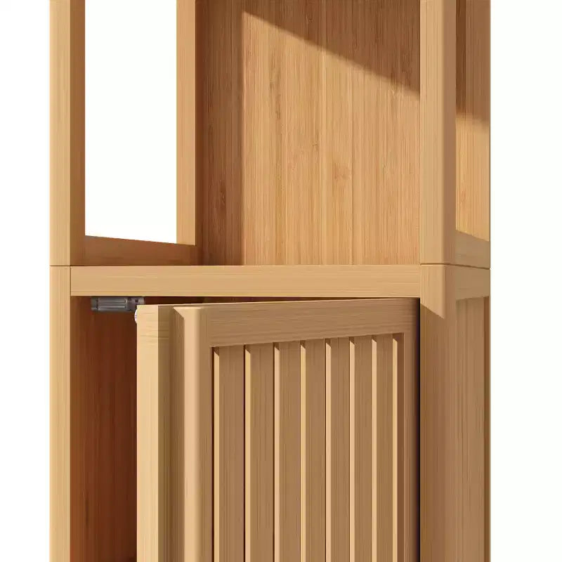 Meuble de rangement haut en bambou de 52 po avec 2 étagères ouvertes et 1 porte pour salle de bain, Naturel 4A - ModernLuxe