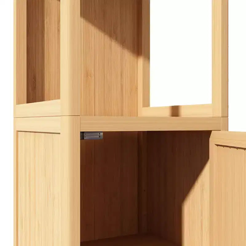 Meuble de rangement haut en bambou de 52 po avec 2 étagères ouvertes et 1 porte pour salle de bain, Naturel 4A - ModernLuxe