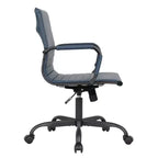 Chaise de bureau LeisureMod Harris noire en similicuir nervuré - Base pivotante en fer noir mat - Siège de conférence et de bureau moderne