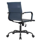 Chaise de bureau LeisureMod Harris noire en similicuir nervuré - Base pivotante en fer noir mat - Siège de conférence et de bureau moderne