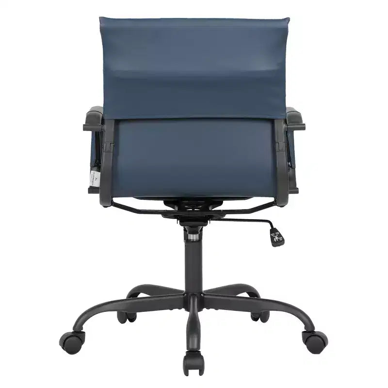 Chaise de bureau LeisureMod Harris noire en similicuir nervuré - Base pivotante en fer noir mat - Siège de conférence et de bureau moderne