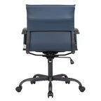 Chaise de bureau LeisureMod Harris noire en similicuir nervuré - Base pivotante en fer noir mat - Siège de conférence et de bureau moderne
