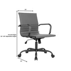 Chaise de bureau LeisureMod Harris noire en similicuir nervuré - Base pivotante en fer noir mat - Siège de conférence et de bureau moderne