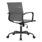 Chaise de bureau LeisureMod Harris noire en similicuir nervuré - Base pivotante en fer noir mat - Siège de conférence et de bureau moderne