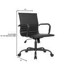 Chaise de bureau LeisureMod Harris noire en similicuir nervuré - Base pivotante en fer noir mat - Siège de conférence et de bureau moderne
