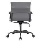 Chaise de bureau LeisureMod Harris noire en similicuir nervuré - Base pivotante en fer noir mat - Siège de conférence et de bureau moderne