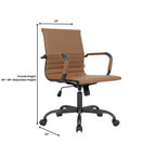 Chaise de bureau LeisureMod Harris noire en similicuir nervuré - Base pivotante en fer noir mat - Siège de conférence et de bureau moderne