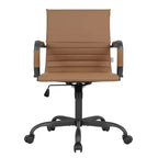 Chaise de bureau LeisureMod Harris noire en similicuir nervuré - Base pivotante en fer noir mat - Siège de conférence et de bureau moderne