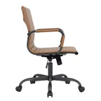 Chaise de bureau LeisureMod Harris noire en similicuir nervuré - Base pivotante en fer noir mat - Siège de conférence et de bureau moderne