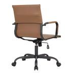 Chaise de bureau LeisureMod Harris noire en similicuir nervuré - Base pivotante en fer noir mat - Siège de conférence et de bureau moderne