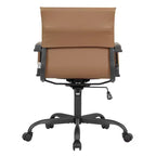 Chaise de bureau LeisureMod Harris noire en similicuir nervuré - Base pivotante en fer noir mat - Siège de conférence et de bureau moderne