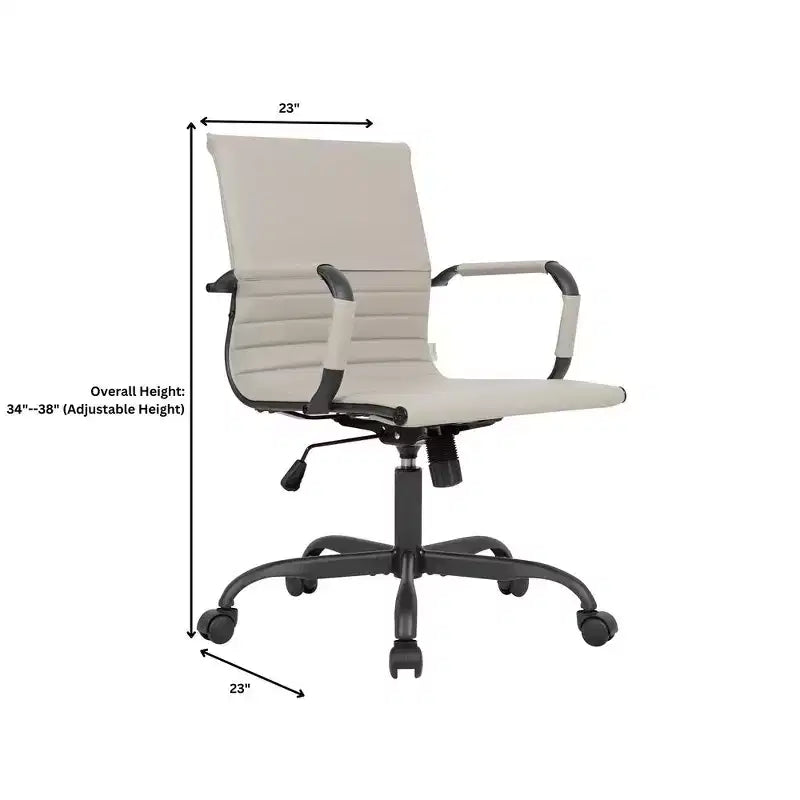 Chaise de bureau LeisureMod Harris noire en similicuir nervuré - Base pivotante en fer noir mat - Siège de conférence et de bureau moderne
