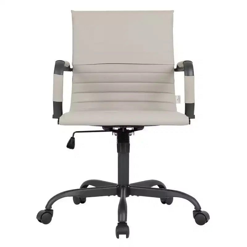 Chaise de bureau LeisureMod Harris noire en similicuir nervuré - Base pivotante en fer noir mat - Siège de conférence et de bureau moderne