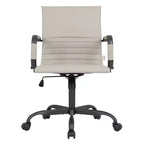 Chaise de bureau LeisureMod Harris noire en similicuir nervuré - Base pivotante en fer noir mat - Siège de conférence et de bureau moderne