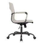 Chaise de bureau LeisureMod Harris noire en similicuir nervuré - Base pivotante en fer noir mat - Siège de conférence et de bureau moderne