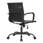 Chaise de bureau LeisureMod Harris noire en similicuir nervuré - Base pivotante en fer noir mat - Siège de conférence et de bureau moderne