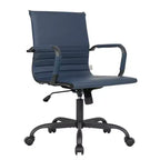 Chaise de bureau LeisureMod Harris noire en similicuir nervuré - Base pivotante en fer noir mat - Siège de conférence et de bureau moderne