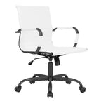 Chaise de bureau LeisureMod Harris noire en similicuir nervuré - Base pivotante en fer noir mat - Siège de conférence et de bureau moderne