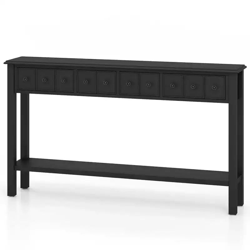 Costway 60 Table console rétro avec 4 tiroirs et étagère ouverte pour entrée ou canapé, couloir, Blanc/Noir
