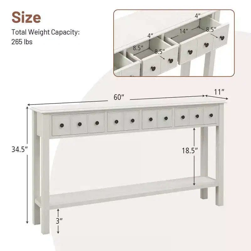 Costway 60 Table console rétro avec 4 tiroirs et étagère ouverte pour entrée ou canapé, couloir, Blanc/Noir