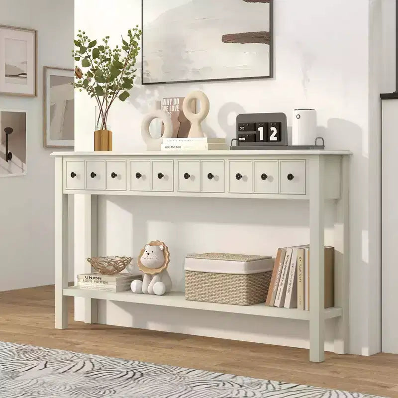 Costway 60 Table console rétro avec 4 tiroirs et étagère ouverte pour entrée ou canapé, couloir, Blanc/Noir