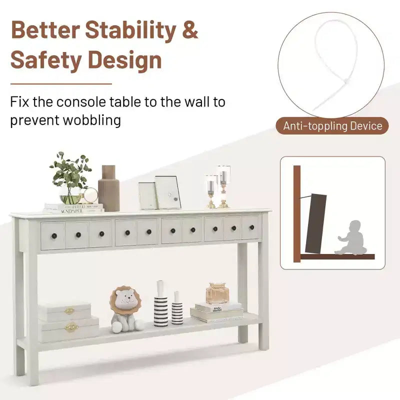 Costway 60 Table console rétro avec 4 tiroirs et étagère ouverte pour entrée ou canapé, couloir, Blanc/Noir