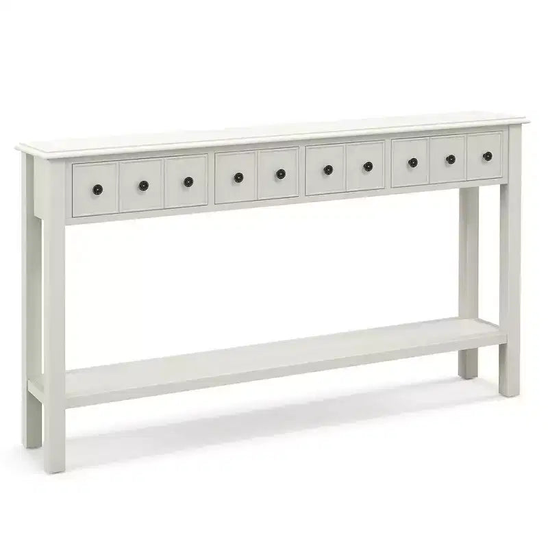 Costway 60 Table console rétro avec 4 tiroirs et étagère ouverte pour entrée ou canapé, couloir, Blanc/Noir