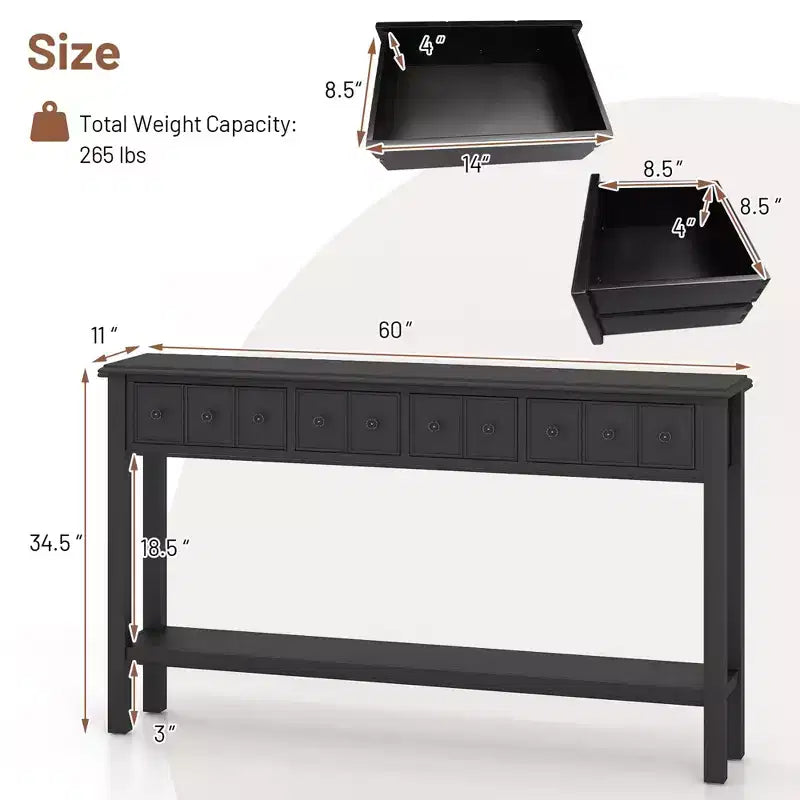 Costway 60 Table console rétro avec 4 tiroirs et étagère ouverte pour entrée ou canapé, couloir, Blanc/Noir