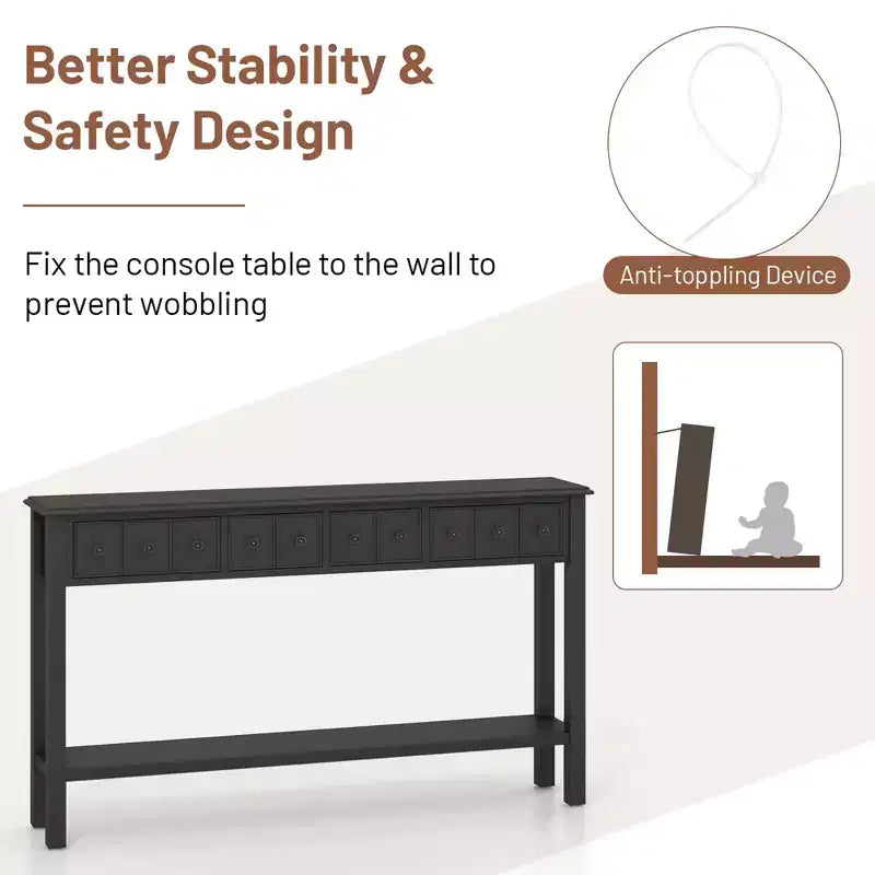 Costway 60 Table console rétro avec 4 tiroirs et étagère ouverte pour entrée ou canapé, couloir, Blanc/Noir