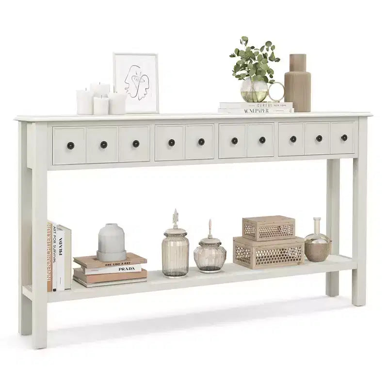 Costway 60 Table console rétro avec 4 tiroirs et étagère ouverte pour entrée ou canapé, couloir, Blanc/Noir
