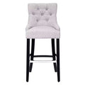 WestinTrends 29 Linen Fabric Tufted Buttons Upholstered Wingback Bar Stool, Light Gray